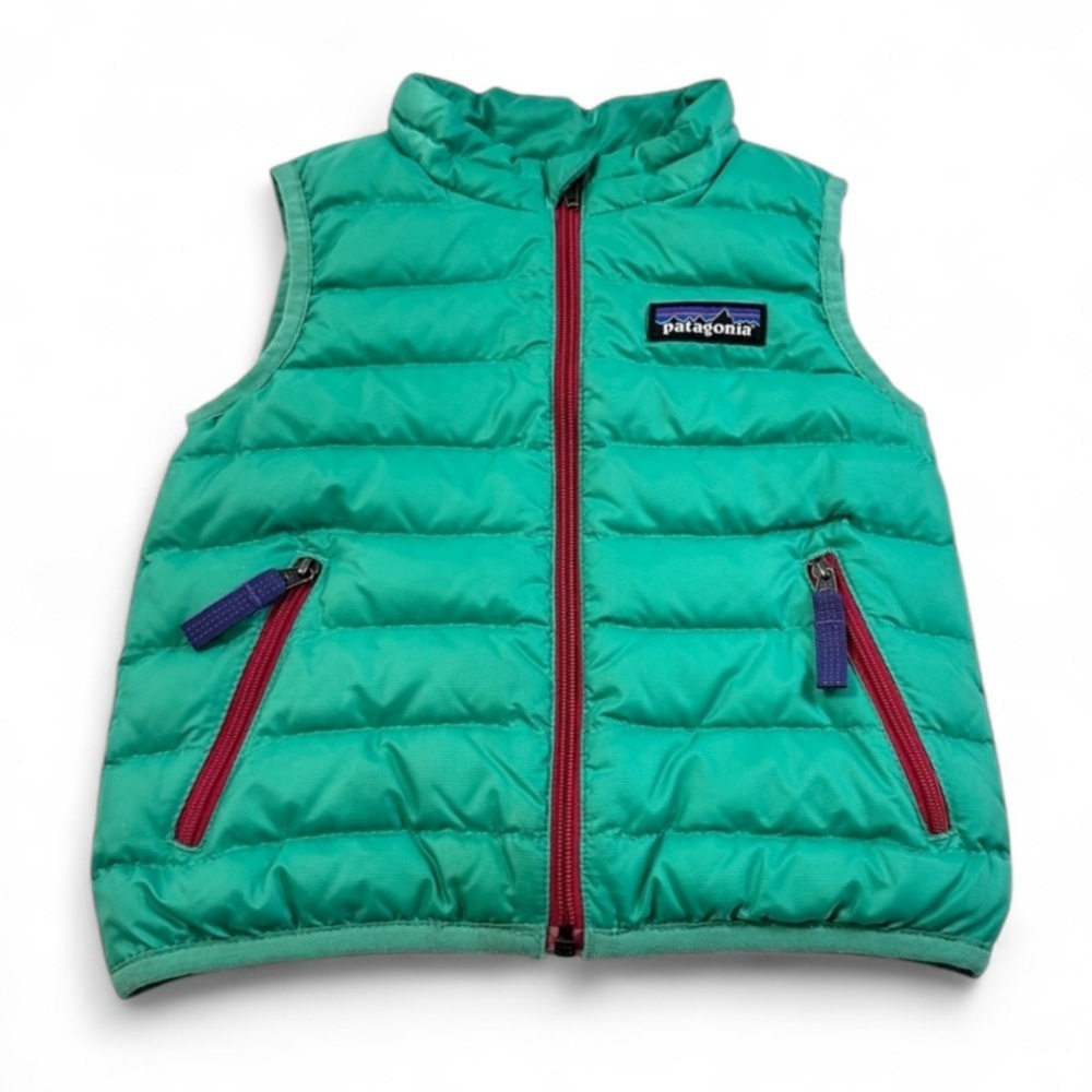 Unisex Patagonia Kids Down Sweater Vest in Teal and Red